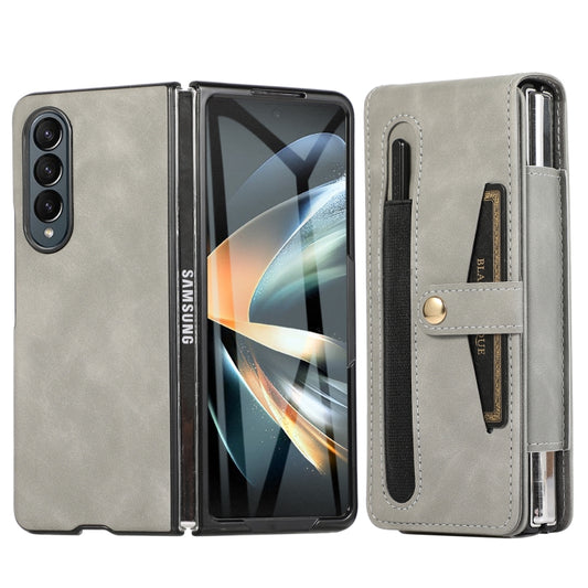 For Samsung Galaxy Z Fold4 Multifunctional Folding Phone Leather Case(Grey) - Galaxy Z Fold4 5G Cases by buy2fix | Online Shopping UK | buy2fix