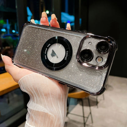 For iPhone 14 Plus 6D Electroplating Gradient Glitter Armor Magsafe Phone Case(Black) by buy2fix