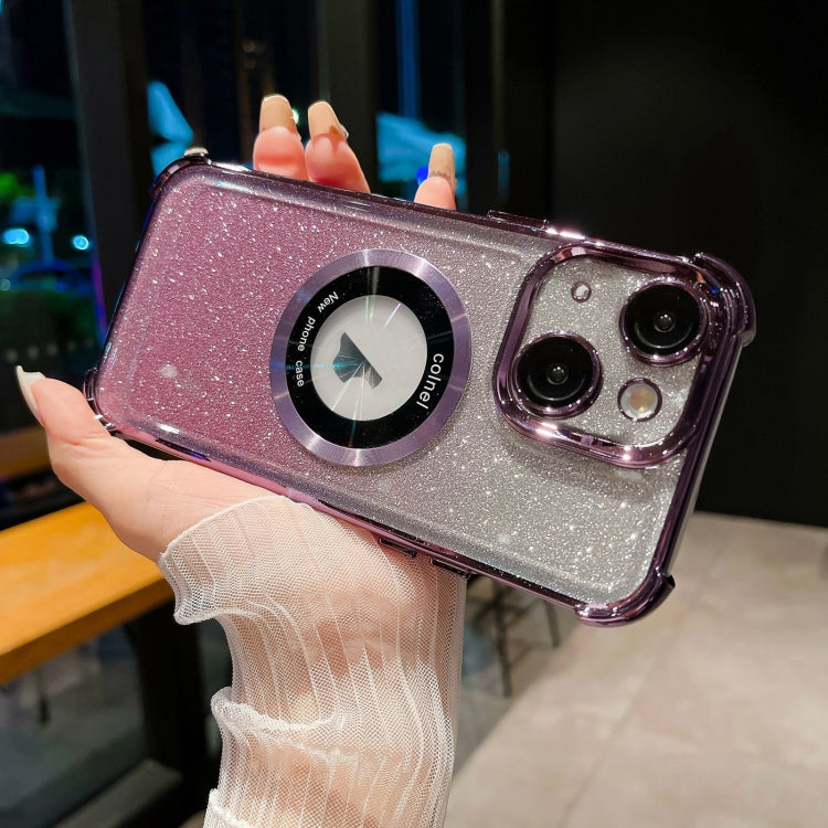For iPhone 14 Plus 6D Electroplating Gradient Glitter Armor Magsafe Phone Case(Purple) by buy2fix