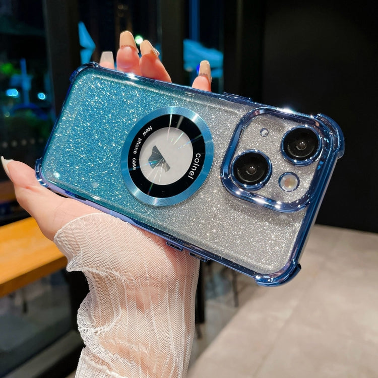 For iPhone 14 Plus 6D Electroplating Gradient Glitter Armor Magsafe Phone Case(Blue) by buy2fix