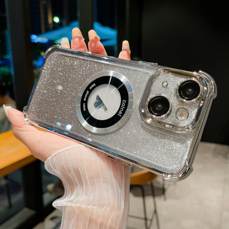 For iPhone 14 6D Electroplating Gradient Glitter Armor Magsafe Phone Case(Silver) by buy2fix