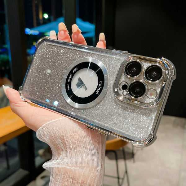 For iPhone 14 Pro Max 6D Electroplating Gradient Glitter Armor Magsafe Phone Case(Silver) by buy2fix