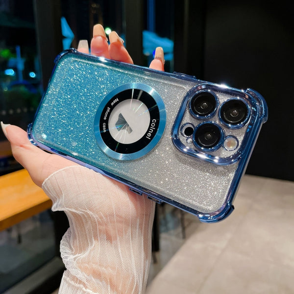For iPhone 14 Pro Max 6D Electroplating Gradient Glitter Armor Magsafe Phone Case(Blue) by buy2fix