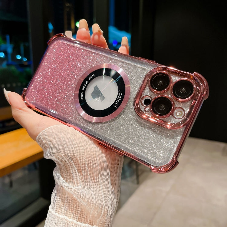 For iPhone 14 Pro Max 6D Electroplating Gradient Glitter Armor Magsafe Phone Case(Pink) by buy2fix