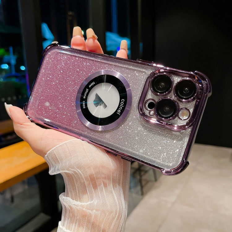 For iPhone 13 Pro Max 6D Electroplating Gradient Glitter Armor Magsafe Phone Case(Purple) by buy2fix