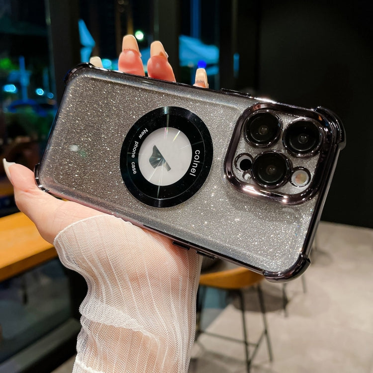 For iPhone 13 Pro 6D Electroplating Gradient Glitter Armor Magsafe Phone Case(Black) by buy2fix