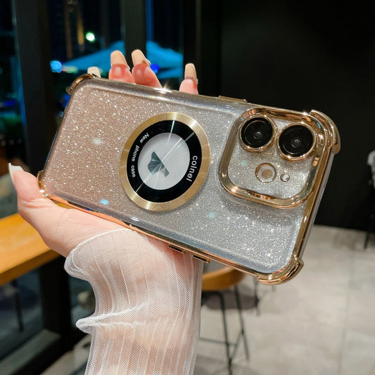 For iPhone 12 6D Electroplating Gradient Glitter Armor Magsafe Phone Case(Gold) by buy2fix