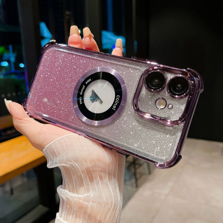 For iPhone 12 6D Electroplating Gradient Glitter Armor Magsafe Phone Case(Purple) by buy2fix