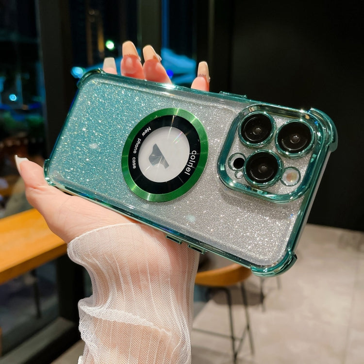 For iPhone 12 Pro 6D Electroplating Gradient Glitter Armor Magsafe Phone Case(Green) by buy2fix