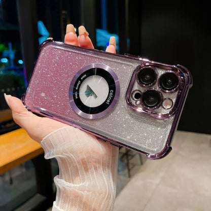 For iPhone 12 Pro 6D Electroplating Gradient Glitter Armor Magsafe Phone Case(Purple) by buy2fix