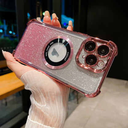 For iPhone 11 Pro Max 6D Electroplating Gradient Glitter Armor Magsafe Phone Case(Pink) by buy2fix