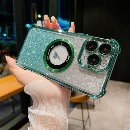 For iPhone 11 Pro 6D Electroplating Gradient Glitter Armor Magsafe Phone Case(Green) by buy2fix