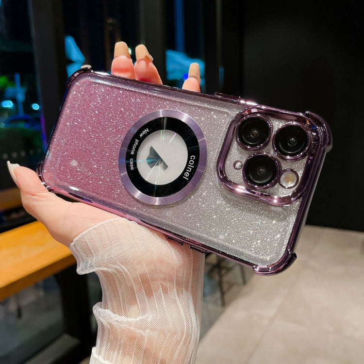 For iPhone 11 Pro 6D Electroplating Gradient Glitter Armor Magsafe Phone Case(Purple) by buy2fix