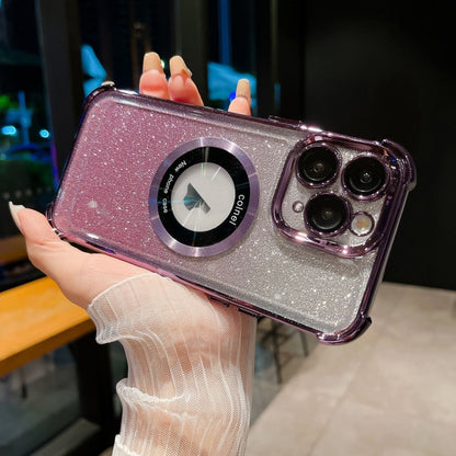 For iPhone 11 Pro 6D Electroplating Gradient Glitter Armor Magsafe Phone Case(Purple) by buy2fix