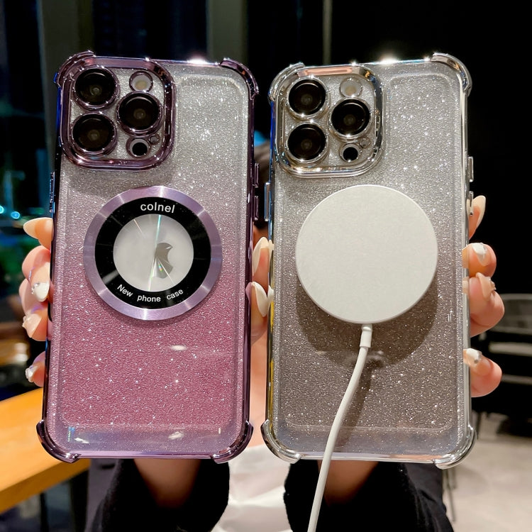 For iPhone 11 6D Electroplating Gradient Glitter Armor Magsafe Phone Case(Pink) by buy2fix