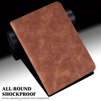 For Samsung Galaxy Tab S9 Lace Flower Embossing Pattern PU Tablet Case(Brown) - Galaxy Tab S9 Cases by buy2fix | Online Shopping UK | buy2fix