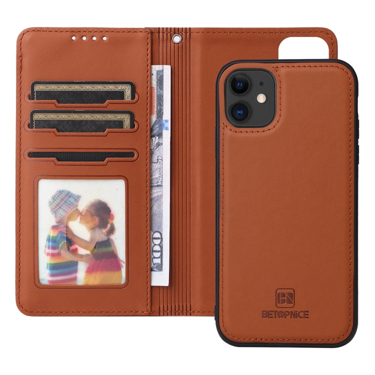 For iPhone 11 BETOPNICE BN-005 2 in 1 Detachable Imitate Genuine Leather Phone Case(Brown) - iPhone 11 Cases by BETOPNICE | Online Shopping UK | buy2fix