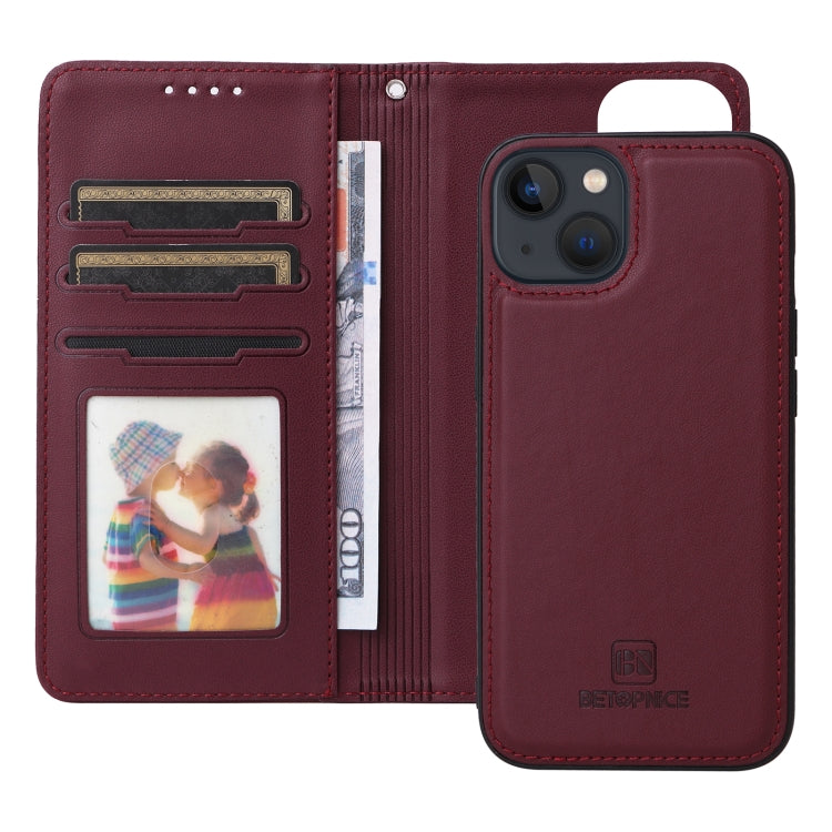 For iPhone 13 / 14 BETOPNICE BN-005 2 in 1 Detachable Imitate Genuine Leather Phone Case(Wine Red) - iPhone 14 Cases by BETOPNICE | Online Shopping UK | buy2fix