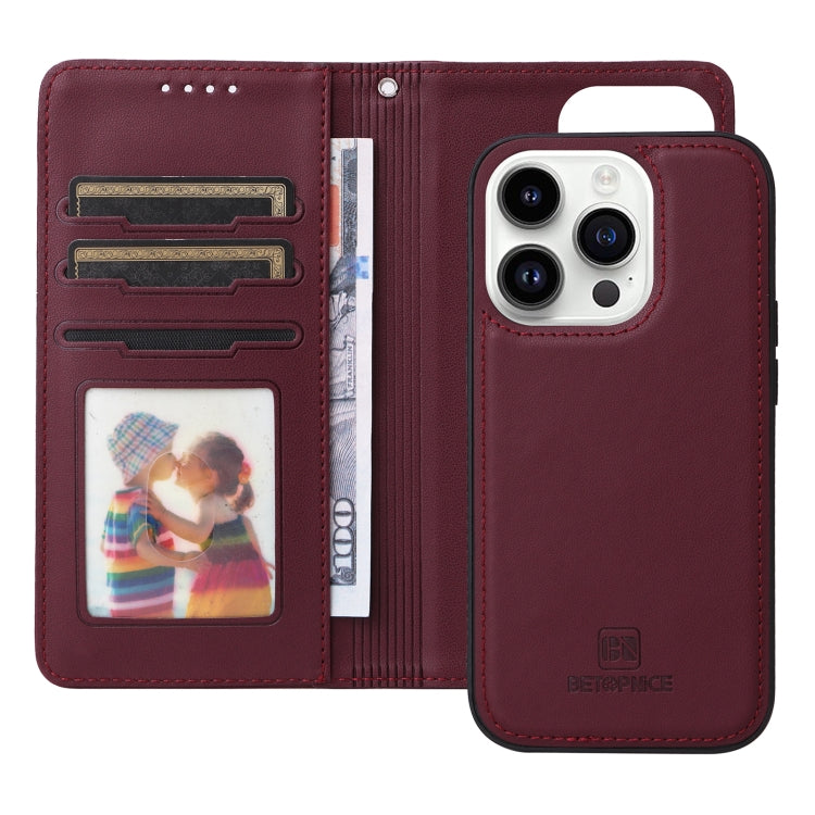 For iPhone 14 Pro BETOPNICE BN-005 2 in 1 Detachable Imitate Genuine Leather Phone Case(Wine Red) - iPhone 14 Pro Cases by BETOPNICE | Online Shopping UK | buy2fix