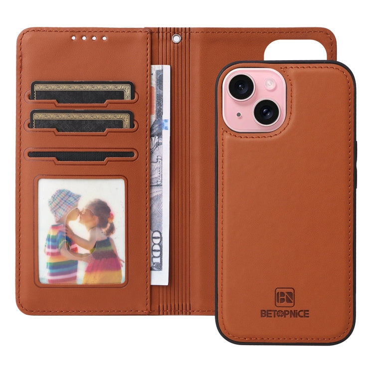 For iPhone 15 BETOPNICE BN-005 2 in 1 Detachable Imitate Genuine Leather Phone Case(Brown) - iPhone 15 Cases by BETOPNICE | Online Shopping UK | buy2fix