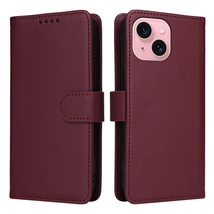 For iPhone 15 BETOPNICE BN-005 2 in 1 Detachable Imitate Genuine Leather Phone Case(Wine Red) - iPhone 15 Cases by BETOPNICE | Online Shopping UK | buy2fix