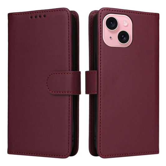 For iPhone 15 BETOPNICE BN-005 2 in 1 Detachable Imitate Genuine Leather Phone Case(Wine Red) - iPhone 15 Cases by BETOPNICE | Online Shopping UK | buy2fix
