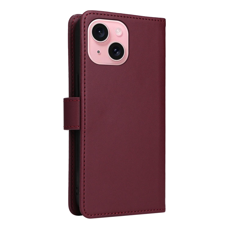 For iPhone 15 BETOPNICE BN-005 2 in 1 Detachable Imitate Genuine Leather Phone Case(Wine Red) - iPhone 15 Cases by BETOPNICE | Online Shopping UK | buy2fix