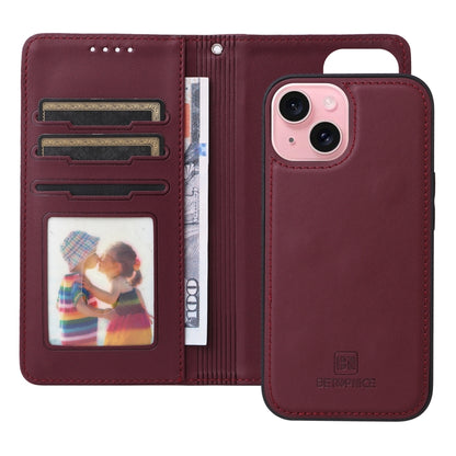 For iPhone 15 BETOPNICE BN-005 2 in 1 Detachable Imitate Genuine Leather Phone Case(Wine Red) - iPhone 15 Cases by BETOPNICE | Online Shopping UK | buy2fix