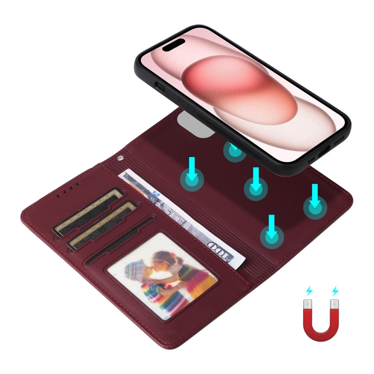 For iPhone 15 BETOPNICE BN-005 2 in 1 Detachable Imitate Genuine Leather Phone Case(Wine Red) - iPhone 15 Cases by BETOPNICE | Online Shopping UK | buy2fix