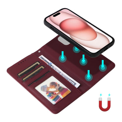 For iPhone 15 BETOPNICE BN-005 2 in 1 Detachable Imitate Genuine Leather Phone Case(Wine Red) - iPhone 15 Cases by BETOPNICE | Online Shopping UK | buy2fix