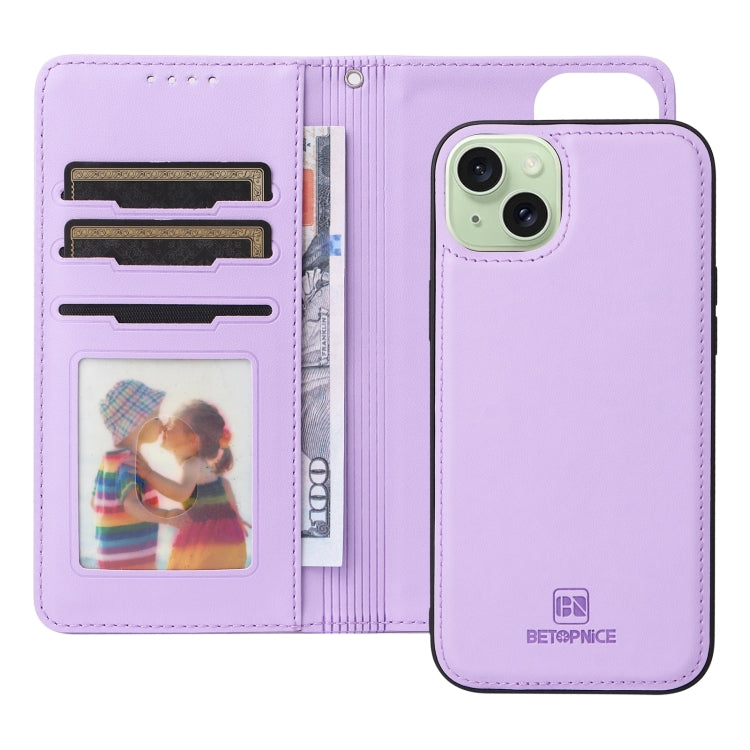 For iPhone 15 Plus BETOPNICE BN-005 2 in 1 Detachable Imitate Genuine Leather Phone Case(Light Purple) - iPhone 15 Plus Cases by BETOPNICE | Online Shopping UK | buy2fix