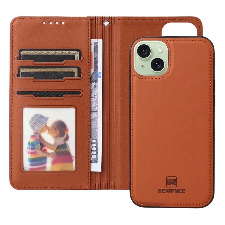 For iPhone 15 Plus BETOPNICE BN-005 2 in 1 Detachable Imitate Genuine Leather Phone Case(Brown) - iPhone 15 Plus Cases by BETOPNICE | Online Shopping UK | buy2fix