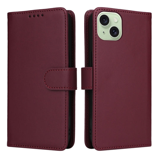 For iPhone 15 Plus BETOPNICE BN-005 2 in 1 Detachable Imitate Genuine Leather Phone Case(Wine Red) - iPhone 15 Plus Cases by BETOPNICE | Online Shopping UK | buy2fix