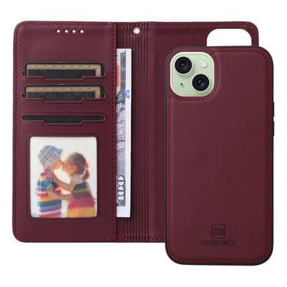 For iPhone 15 Plus BETOPNICE BN-005 2 in 1 Detachable Imitate Genuine Leather Phone Case(Wine Red) - iPhone 15 Plus Cases by BETOPNICE | Online Shopping UK | buy2fix