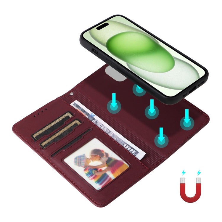 For iPhone 15 Plus BETOPNICE BN-005 2 in 1 Detachable Imitate Genuine Leather Phone Case(Wine Red) - iPhone 15 Plus Cases by BETOPNICE | Online Shopping UK | buy2fix