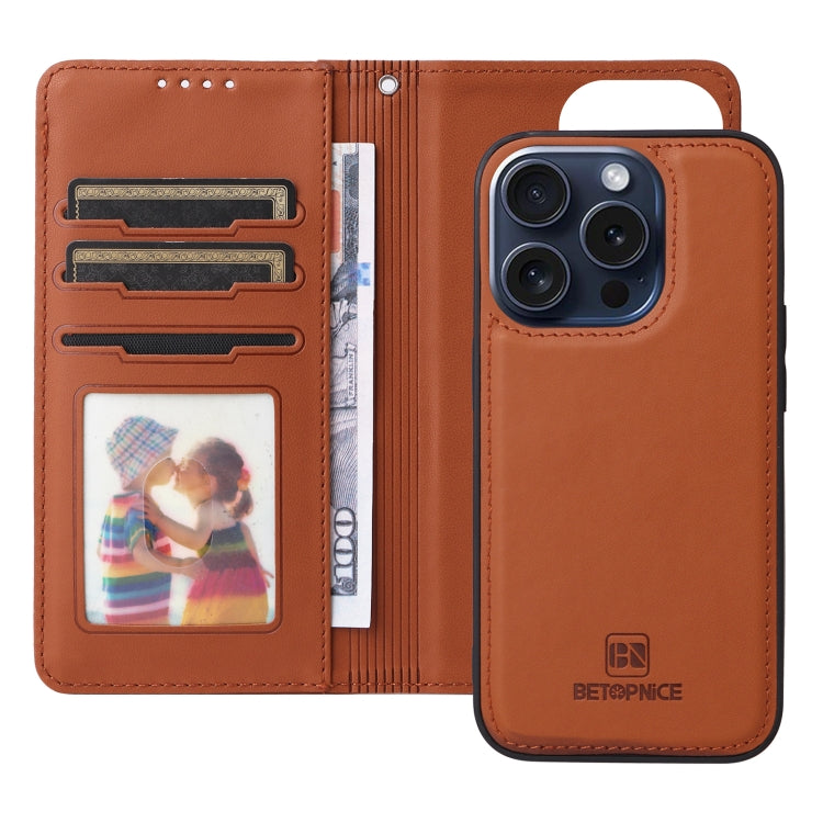 For iPhone 15 Pro BETOPNICE BN-005 2 in 1 Detachable Imitate Genuine Leather Phone Case(Brown) - iPhone 15 Pro Cases by BETOPNICE | Online Shopping UK | buy2fix