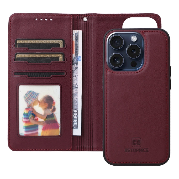 For iPhone 15 Pro BETOPNICE BN-005 2 in 1 Detachable Imitate Genuine Leather Phone Case(Wine Red) - iPhone 15 Pro Cases by BETOPNICE | Online Shopping UK | buy2fix