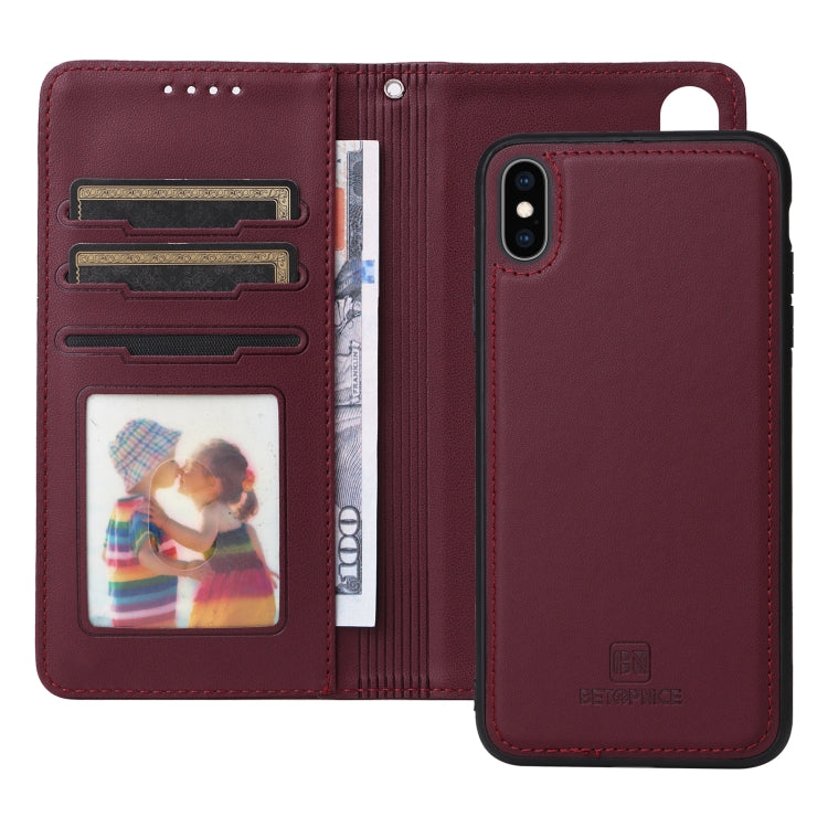 For iPhone XS Max BETOPNICE BN-005 2 in 1 Detachable Imitate Genuine Leather Phone Case(Wine Red) - More iPhone Cases by BETOPNICE | Online Shopping UK | buy2fix