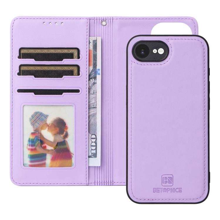For iPhone 16e BETOPNICE BN-005 2 in 1 Detachable Imitate Genuine Leather Phone Case(Light Purple) - iPhone 16e Cases by BETOPNICE | Online Shopping UK | buy2fix