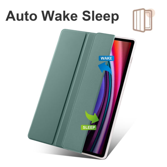 For Samsung Galaxy Tab S10+ / S9+ 3-folding Transparent TPU Smart Leather Tablet Case with Pen Slot(Green) by buy2fix