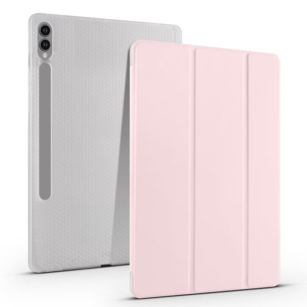 For Samsung Galaxy Tab S10+ / S9+ 3-folding Transparent TPU Smart Leather Tablet Case with Pen Slot(Pink) by buy2fix