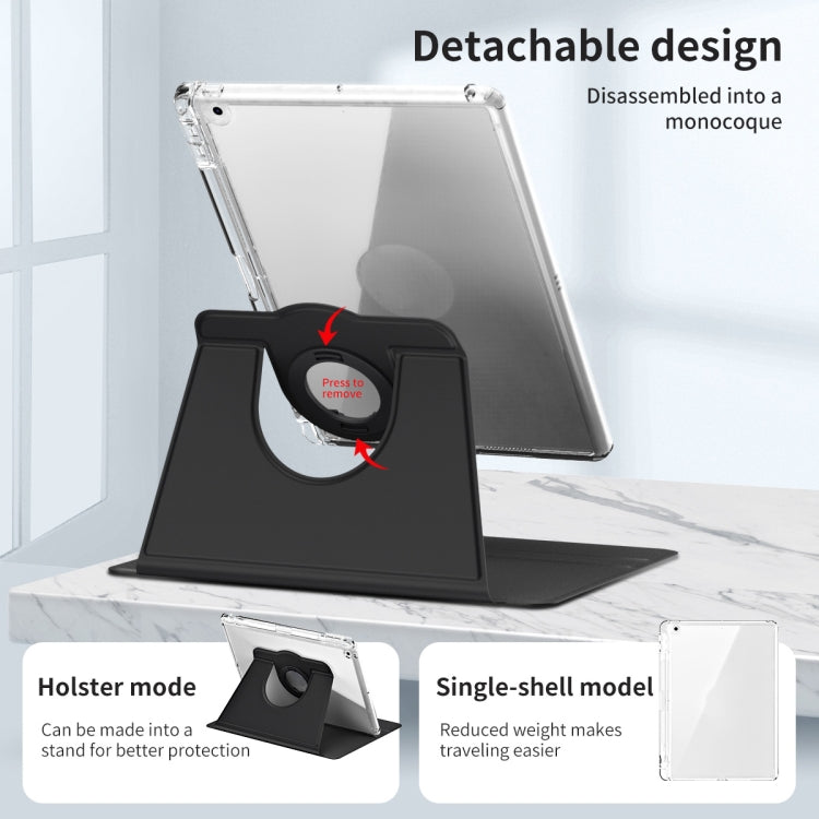For iPad 10.2 2021 / 2020 360 Rotation Detachable Clear Acrylic Leather Tablet Case(Black) - iPad 10.2 Cases by buy2fix | Online Shopping UK | buy2fix