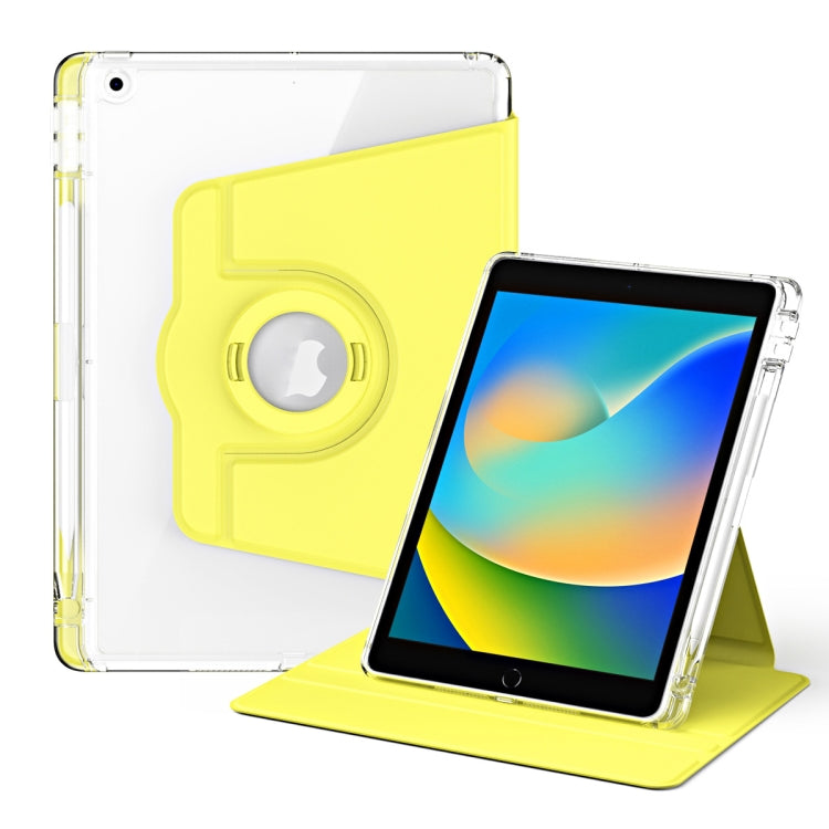 For iPad 10.2 2021 / 2020 360 Rotation Detachable Clear Acrylic Leather Tablet Case(Yellow) - iPad 10.2 Cases by buy2fix | Online Shopping UK | buy2fix