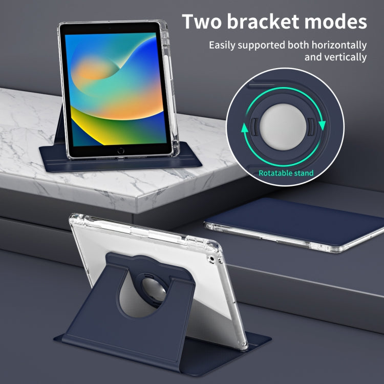 For iPad 10.2 2021 / 2020 360 Rotation Detachable Clear Acrylic Leather Tablet Case(Dark Blue) - iPad 10.2 Cases by buy2fix | Online Shopping UK | buy2fix