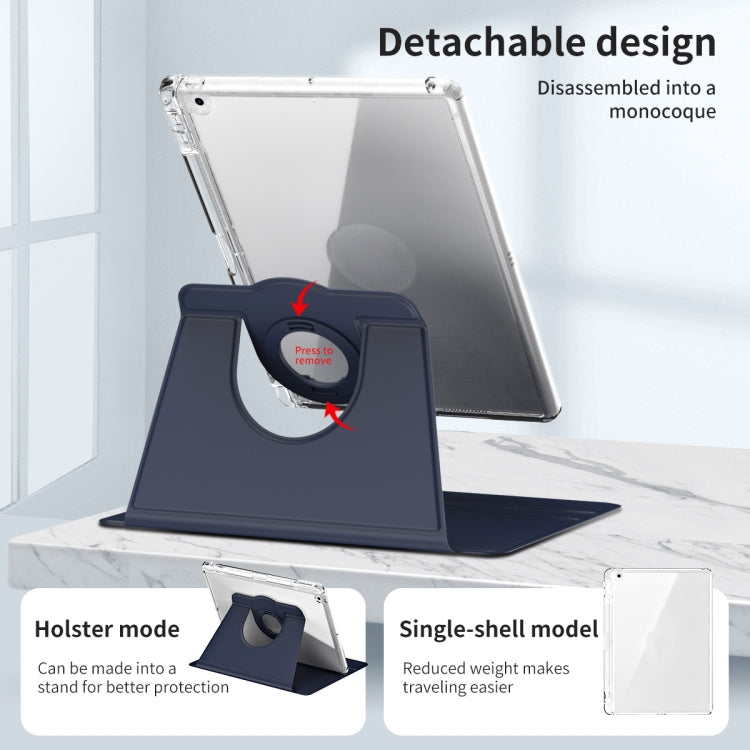 For iPad 10.2 2021 / 2020 360 Rotation Detachable Clear Acrylic Leather Tablet Case(Dark Blue) - iPad 10.2 Cases by buy2fix | Online Shopping UK | buy2fix