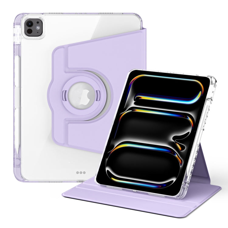 For iPad Pro 11 2025 / 2024 360 Rotation Detachable Clear Acrylic Leather Tablet Case(Light Purple) by buy2fix