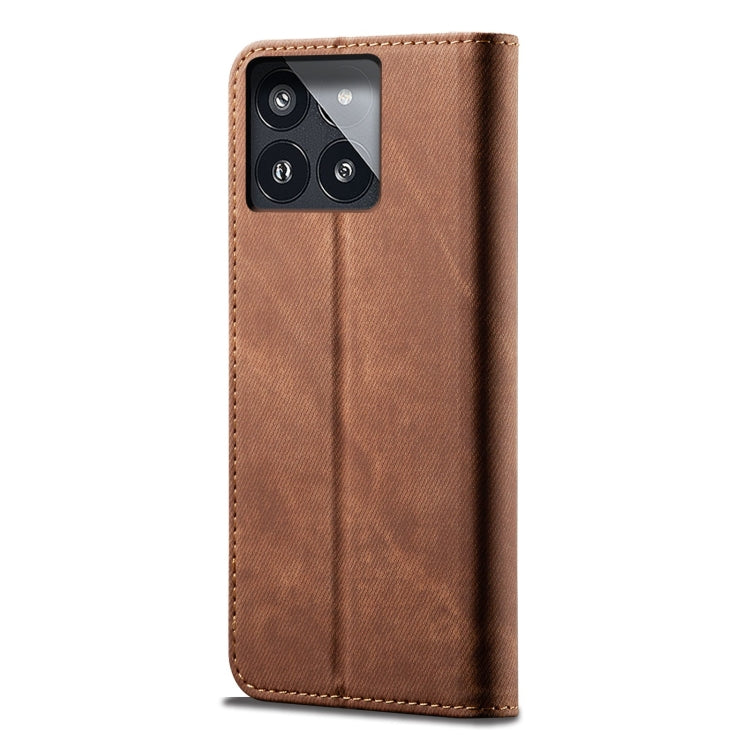 For Xiaomi Redmi K70/K70 Pro Denim Texture Casual Style Horizontal Flip Leather Case(Brown) - K70 Pro Cases by buy2fix | Online Shopping UK | buy2fix