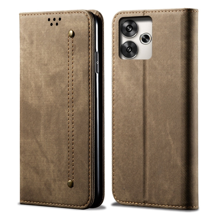 For Xiaomi Redmi Turbo 3 Denim Texture Casual Style Horizontal Flip Leather Case(Khaki) - Xiaomi Cases by buy2fix | Online Shopping UK | buy2fix