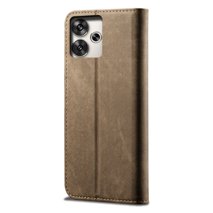 For Xiaomi Redmi Turbo 3 Denim Texture Casual Style Horizontal Flip Leather Case(Khaki) - Xiaomi Cases by buy2fix | Online Shopping UK | buy2fix