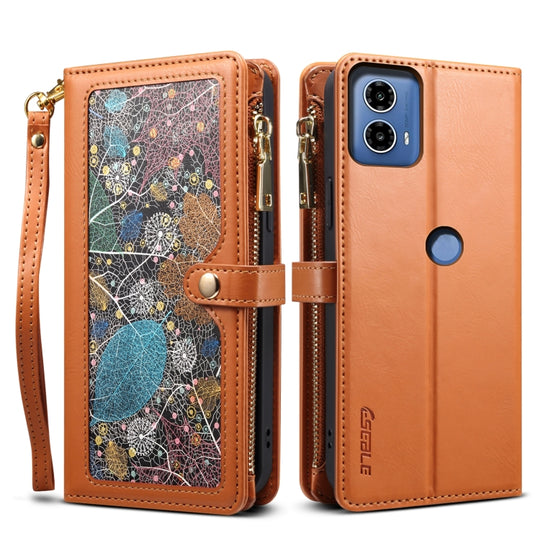 For Motorola Moto G04 / G24 ESEBLE Star Series Lanyard Zipper Wallet RFID Leather Case(Brown)